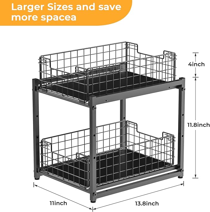 Under Sink Organizer, 2-Tier Pull Out Cabinet Organizer, Kitchen Bathroom Organizer and Storage, Spice Rack for Kitchen, Multi-use Sliding Drawers Shelves (1, Black) - Image 6