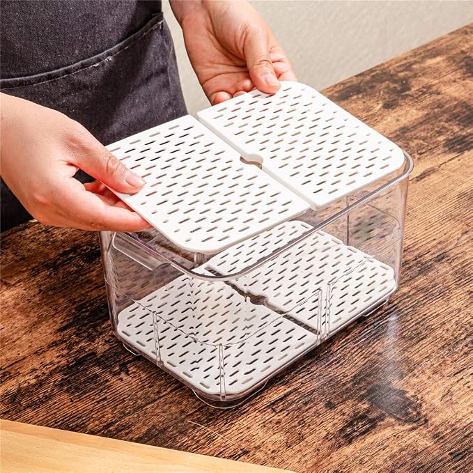 SANNO Vegetable Fruit Storage Containers, Refrigerator Storage Containers Fresh Produce Saver with Lids and Vents,Stackable Salad Lettuce Keeper for Refrigerator,BPA-free Stay Fresh Containers Bin - Image 4