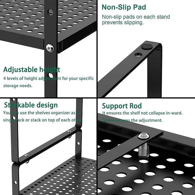 Redrubbit Large Expandable Cabinet Storage Shelf, Adjustable Height Steel Metal Kitchen Counter Organizers Shelves Spice Rack for Kitchen Pantry Bathroom Cupboard Desk Home Office, Black-3 Pack - Image 5