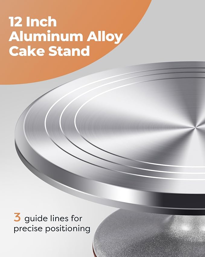 Kootek 180 Aluminum Cake Decorating Kit, Baking Tools for Beginners & Pros | Smooth Rotating, All-in-1 Kit, Easy to Clean, Cake Stand Turntable for Decorating Display Baking, Piping Bags and Tips Set - Image 3