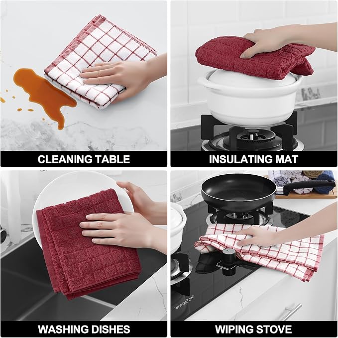 Homaxy Large Premium Cotton Kitchen Towels 16"x 28", 6 Pack, Red | Natural Ring Spun 390 GSM Dish Towels, Super Absorbent Terry Kitchen Hand Towels, Soft Tea Towels with Hanging Loop - Image 4