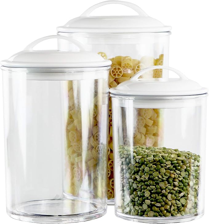 Reston Lloyd Food Storage Containers, BPA Free Airtight Canisters for Cereal, Pasta, Sugar, Coffee, Flour, Cookies, Loose Tea, for Kitchen Organization, Set of 3, White by RestonLloyd