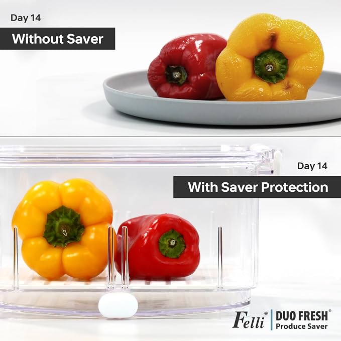 Felli Duo Fresh Produce Saver for Fridge, Fruit Vegetable Container with Vent & Drainage in Bottom for Wash, Colander Strainer Storage Bin for Refrigerator, Berry Lettuce Keeper - Image 5