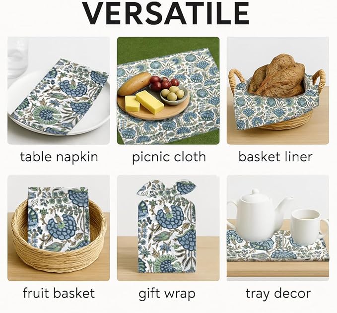 Napkins, Kitchen Towels, Table Decor, Table Linen, Cotton Cloth Border Napkins, Size 18"x 18", Hand Block Print Lunch, Dinner Napkins (Random Mix, Set of 4-18x18 Inch) - Image 6