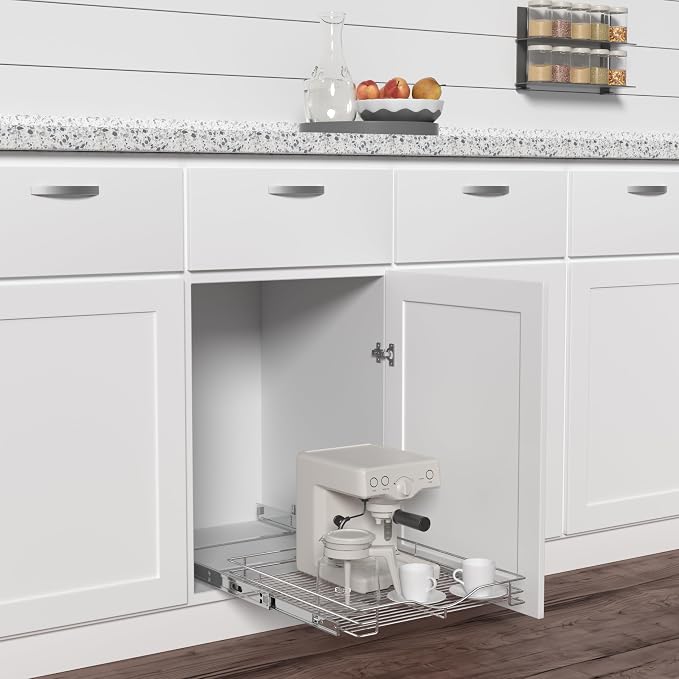 DINDON Pull Out Cabinet Organizer, (20" W x 18" D) Heavy-Duty Metal Sliding Drawer Shelf, Bathroom Under Sink Kitchen Cabinets Organizer and Storage Slide Out Shelves, Chrome, 1 Tier, 2 Pack - Image 4