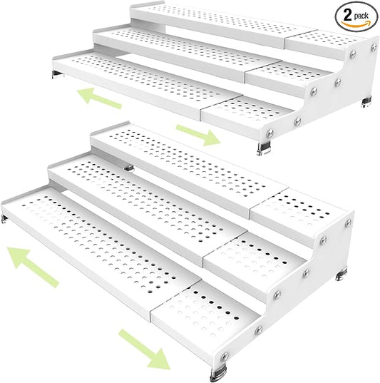 Expandable 3-Tier Spice Metal Shelf Rack, White, 2 Packs | Kitchen Cabinet and Pantry Organizer, Seasoning Storage, Countertop Organization by Unknown
