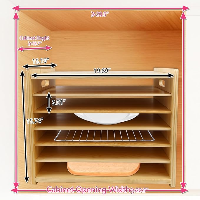 Wooden Tray Dividers for Kitchen Cabinet, 7 Tier Large Size Tray Dividers, 19.7 in x15.74 in x15.2 in, for Cookie Sheets, Baking trays, Cutting Board, Pans, for Organizing Cabinets, 5 Years Warranty - Image 2