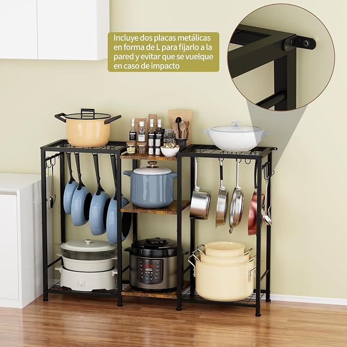 Pot Rack —Expandable Pot and Pan Organizer Rack, Freestanding Kitchen Pot and Pan Rack Storage Stand, Vertical Pan & Lid Hanging, Rustic Wood Top for Kitchen Storage & Organization - Image 5