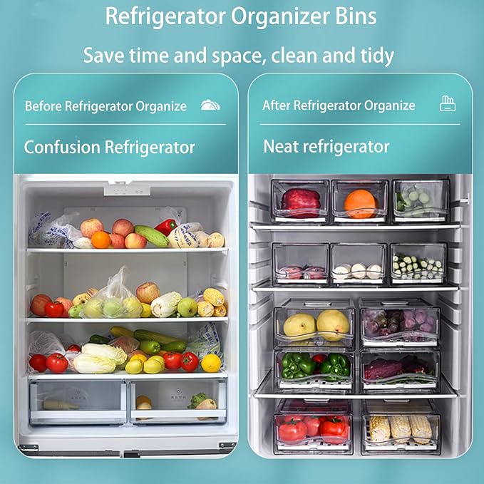 Diskary Fridge Organizer, Stackable Refrigerator Organizer Bins, Reusable Food Storage Containers, Fridge Drawer Organizer in Home Kitchen, Barbecue Shop, Restaurant, BPA-Free (2 Drawers, Medium) - Image 3