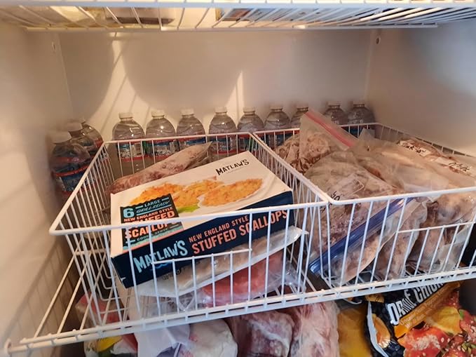 Freezer Organizer Bins - 3 Pack Stand Up Freezer Baskets for 16，17，21 cu.ft Upright Freezer, Wire Storage Baskets with Built-in Handles, Easy to Access Frozen Food Allow Air Circulation, White - Image 6