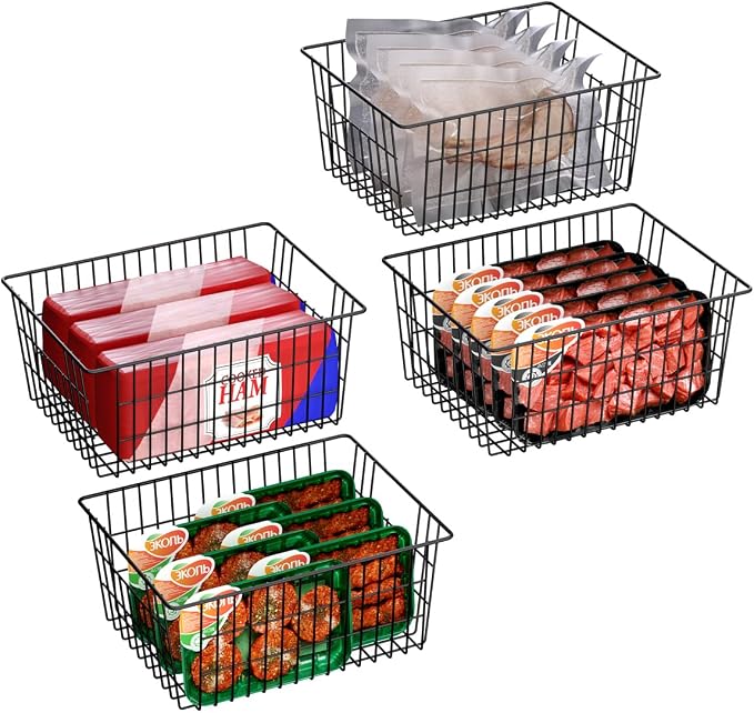 SANNO Large Freezer Baskets Metal Storage Organizer Bin Basket Wire Storage Basket for Kitchen Pantry Bathroom Large Metal Farmhouse Food Fruit Produce Organizer Bins,black,3 - Image 6