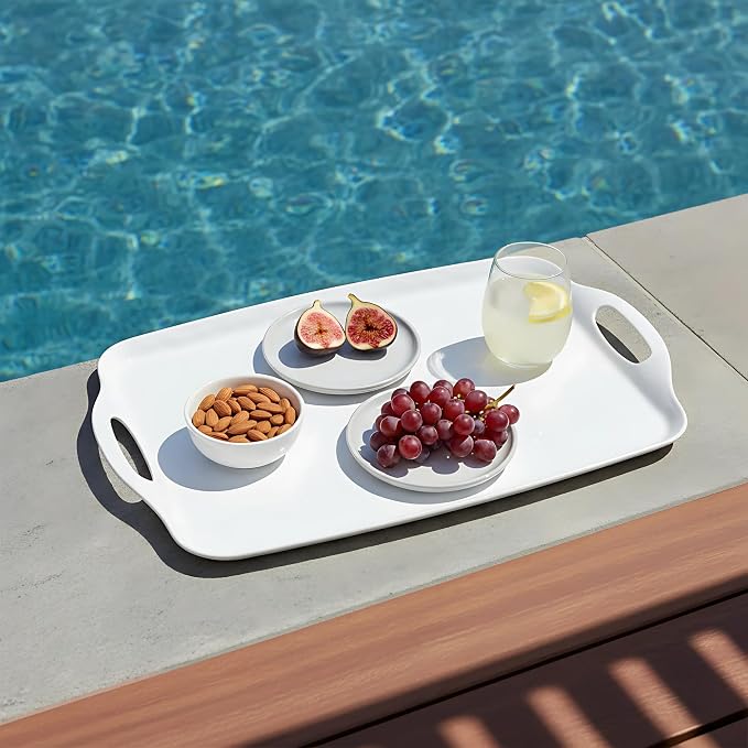 TP Large Serving Trays with Handles, 19" x 12" Melamine Serving Platters for Food, Turkey, Set of 2 Rectangular Trays for Party, Pure White | Rectangular Trays, Serving platters, Turkey and Party Serving, Lightweight, Break-resistant - Image 3