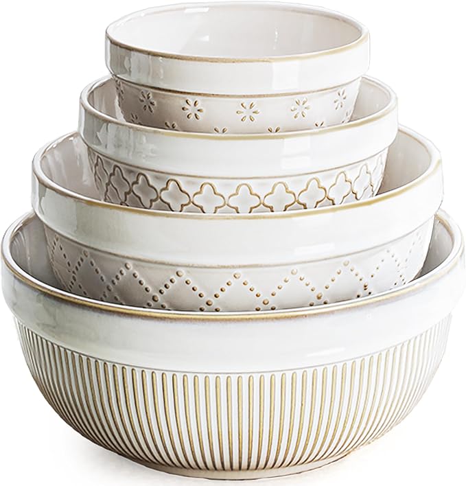 getstar Large Serving Bowls Set of 4, 12/26/42/64 oz Ceramic Stoneware Nesting Bowls Set, Microwave and Dishwasher Safe, Farmhouse Kitchen Versatile Prep Bowls for Fruit Salad Pasta Dessert Cereal by Getstar