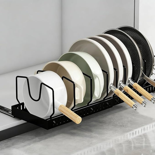 pots and pans organizer under cabinet,pot lid organizers inside cabinet holders for kitchen,Horizontal and vertical pulling modes,Can be extended and adjusted (Black horizontal pull-out) by Unknown