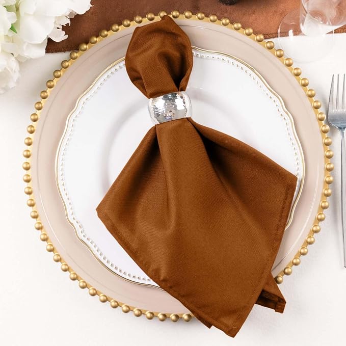Efavormart Premium Cloth Napkins Set of 10, 20x20 Inch Brown Seamless Dinner Napkins, Washable Linen Table Napkin Cloth with Hemmed Edges for Weddings, Party and Banquet by efavormart