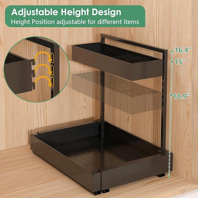 Under Sink Organizer, L-Shaped Pull Out Cabinet Rack for Kitchen | Expandable Width, 6-Level Height, Quiet Sliding Rails, Heavy-Duty Alloy Steel Frame, Pipe Clearance Design for Tight Cabinets - Image 4