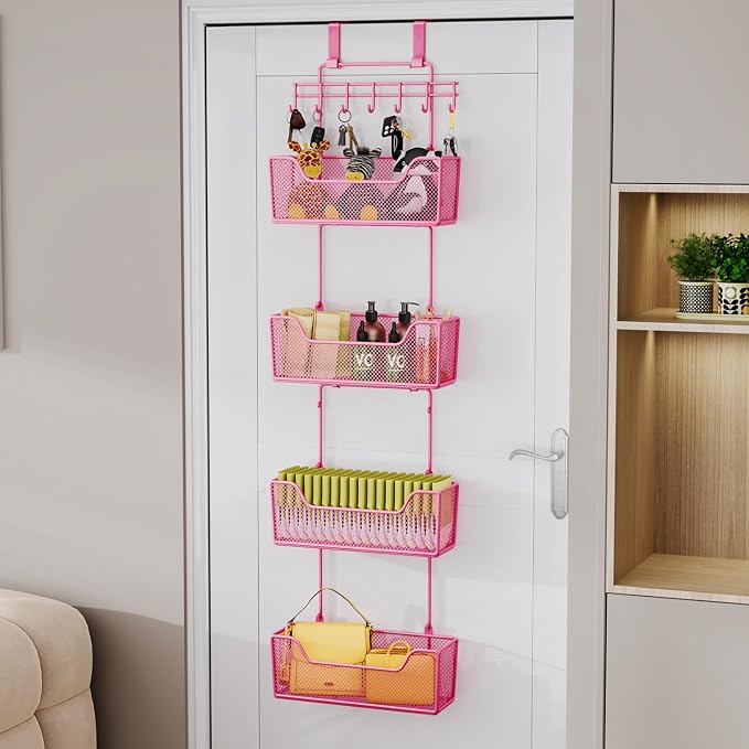 HapiRm Over Door Organizer Storage - Hanging Door Organizer with 4 Metal Large Capacity Baskets and Adjustable Coat Hook for Bathroom Bedroom Kitchen Pantry Closet Cabinet - Image 8