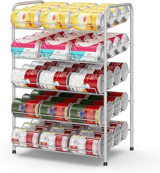 Vrisa Can Organizer for Pantry Canned Food Storage Rack for Kitchen, Silver | 17*11*25 in, Metal, 5 Tier, Holds Up to 60 Cans, , Tilt Design, Freestanding, Soda Can Dispenser, for Pantry/Cabinet by Vrisa