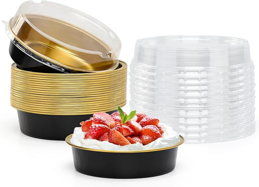 Beasea 20 Pack Cheesecake Pan with Lids, 8 Oz 4 Inch Round Foil Tart Tins Muffin Container with Lids Mini Pie Pans Mini Cake Pan Disposable Tart Pans For Pizza Pie Tart Quiche by Beasea