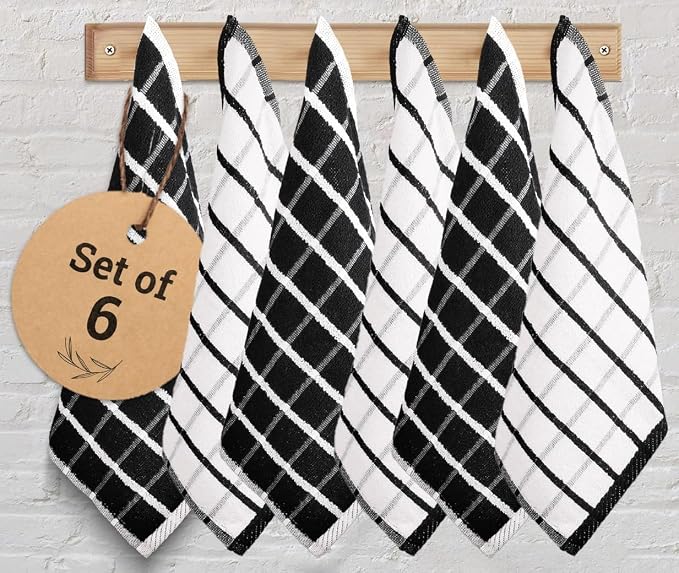 Urban Villa Kitchen Towels Cotton Dish Towels 12”x12” (Set of 6) Black White by CottonTrends