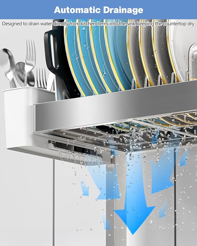 2 Tier Extra Large Over The Sink Dish Drying Rack, Expandable Stainless Steel Dish Drainer with Multifunctional Organizer, Space-Saving Above Sink Dish Rack with Large Capacity for Kitchen Counter - Image 5