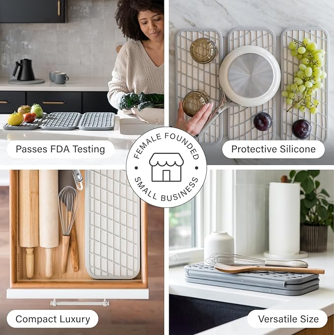 Dorai Home Dish Pad - Collapsable Stone Dish Drying Mat with Diatomaceous Earth for Quick Drying - Ultra Absorbent - Encased in Silicone - Eco-Friendly, Foldable - Large 24.6" x 16.5", Slate - Image 7