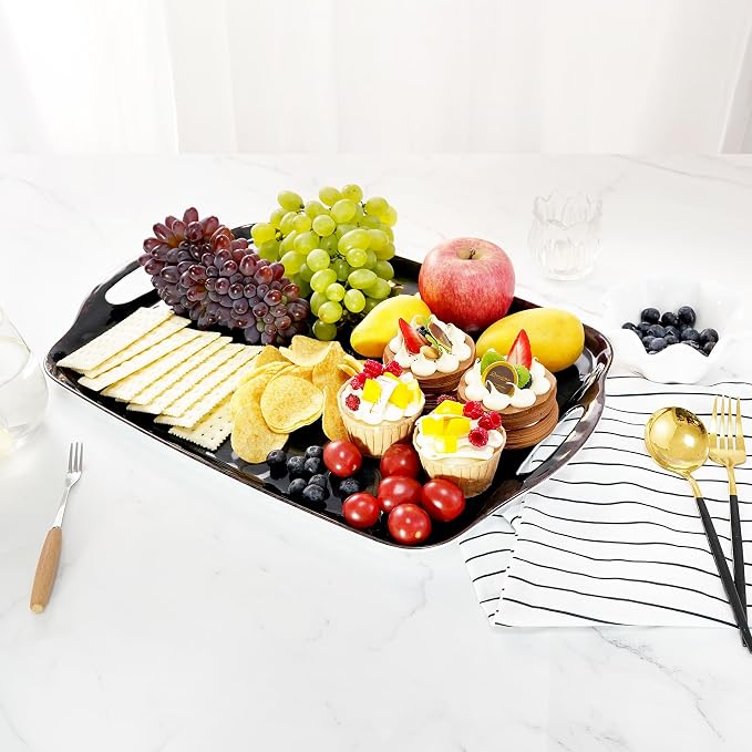 TP Melamine Serving Trays with Handles, 19" x 12", Set of 2, Retro Black | Large Rectangular Trays, Serving platters, Turkey and Party Serving, Lightweight, Break-resistant - Image 5