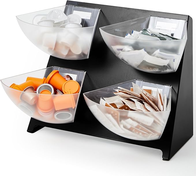 DoubleFill 15.5''x10''x 10.5'' Coffee Condiment Packet Organizer with 4 Removable Compartments Steel Coffee Caddy Station Creamer Sugar Tea Holder for Bar Countertop Office Kitchen Accessories(Black) by DoubleFill