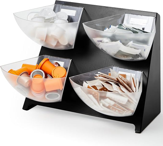 DoubleFill 15.5''x10''x 10.5'' Coffee Condiment Packet Organizer with 4 Removable Compartments Steel Coffee Caddy Station Creamer Sugar Tea Holder for Bar Countertop Office Kitchen Accessories(Black) by DoubleFill