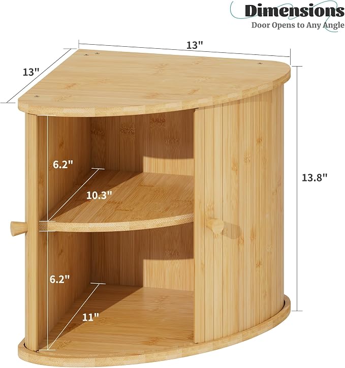 Corner Bread Box for Kitchen Countertop, Solid Bamboo Wood Bread Box, Two Layer Wooden Bread Storage Capacity - Image 4
