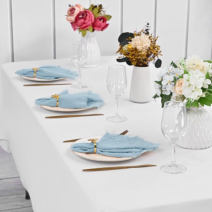 50 Pack Dusty Blue Cloth Napkins, 16 x 16 Inch Cotton with Fringe Settings | Handmade washable reusable cotton dinner napkins in bulk for weddings, parties, rustic boho table settings - Image 8