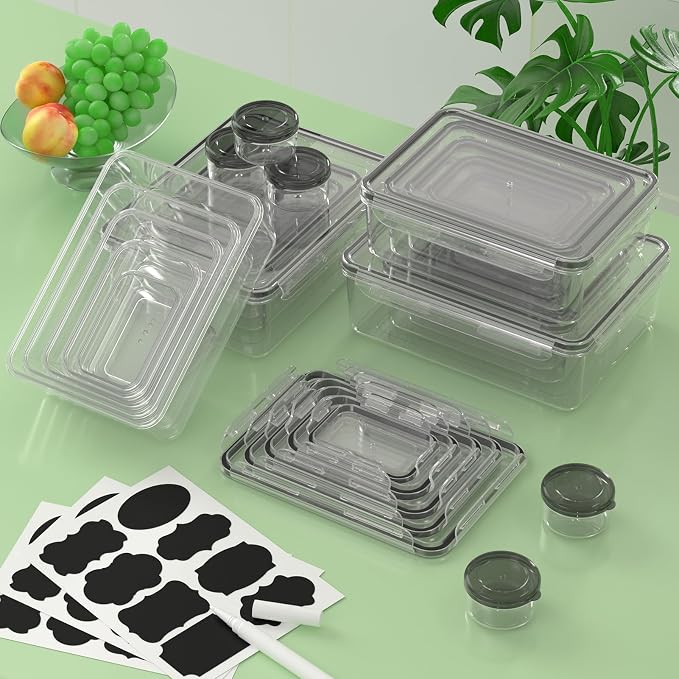 KEMETHY 50-Piece Food Storage Containers with Lids(25 Containers & 25 Lids), Plastic Food Containers for Pantry & Kitchen Storage and Organization, BPA-Free, Leak Proof, Reusable with Labels & Pen - Image 8