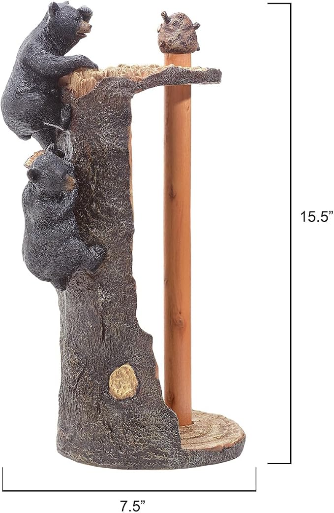 Rustic Lodge Kitchen Decor with Beehive Finial 7 1/2" Wx7 Dx15 1/2" H | Features two playful bear cubs climbing for honey on a realistic bark finish - Image 2