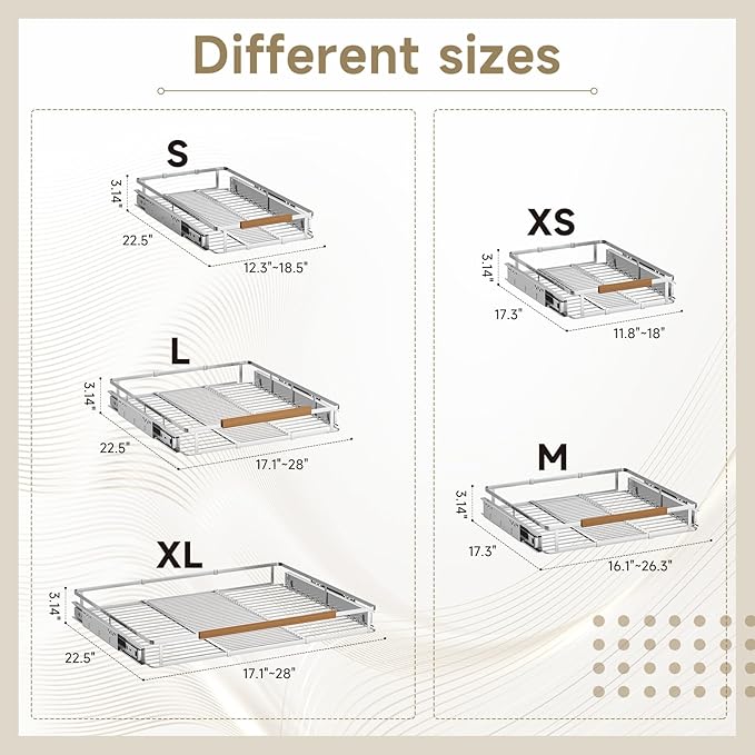 23.2~39.99"x22.5" Pull Out Cabinet Organizer，1Pack Expandable Sliding Cabinet Shelves，Side Mounting - Image 3