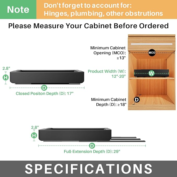 Kitstorack Pull out Cabinet Organizer, Expandable(12"-20") Heavy Duty Slide out Drawer Fixed with Adhesive Nano Film for Pots, Roll out Shelf Storage for Kitchen Base Organization(2-Pack) - Image 2