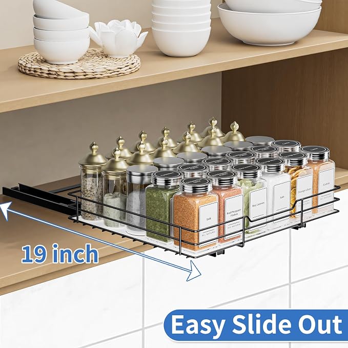 BOIVSHI Spice Rack Organizer for Cabinet, 1 Tier Pull Out Spice Rack, Spice Organizer for Cabinet, Kitchen and Pantry, Fits Spices, Sauces, Canned Food (12.5''Wx10.5''Dx2.5''H) - Image 4