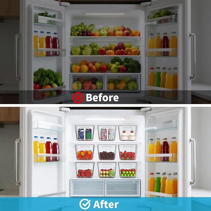 Clear Stackable Fridge Organizer with Lids, 4 Pack Large 11.5×7.5×6 Inch | Stackable clear storage containers with handles, pantry organizer for kitchen, fridge and freezer - Image 7