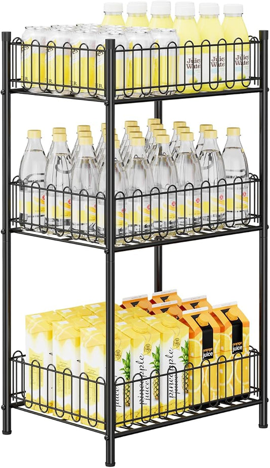 OYEAL Water Bottle Holder Rack 3 Tier Soda Drink Organizer Vertical Metal Food Storage Shelf for Kitchen Countertop Pantry, Can Storage Organizer for Pantry by OYEAL