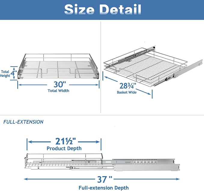 LOVMOR Pull Out Cabinet Organizer and Storage 30" W x 21½" D, Slide Out Shelves for Kitchen Cabinets - Image 3