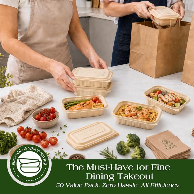 100 Piece (50 Pack) Meal Prep Containers with Lids, 16 oz Cornstarch Small Food Storage Containers Plant-based Lunch Box for Salad, BPA Free Plastic Disposable Take Out Boxes Microwave & Freezer Safe - Image 6