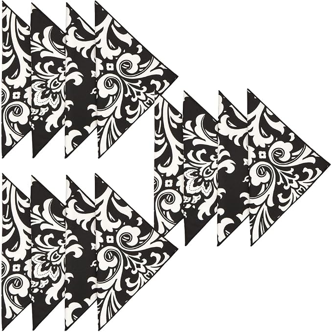 Black Napkins Cloth Fabric, 100% Cotton Linen Napkin for Black and White Wedding Reception Table Settings, Table Decor Tablescapes, 18" x 18" Dinner, Set of 12 by DECORATIVETHINGS