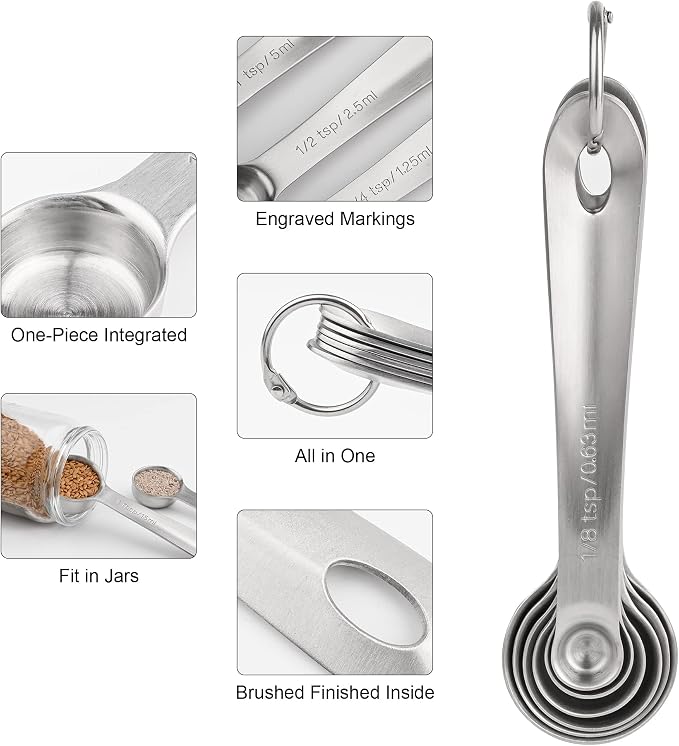 Measuring Cups and Spoons Set, 18/8 Stainless Steel Measuring Cups and Spoons, Metric & US Metal 7 Kitchen Measure Cups & 6 Measuring Spoons, Baking Measuring Tools Set 13 - Image 5