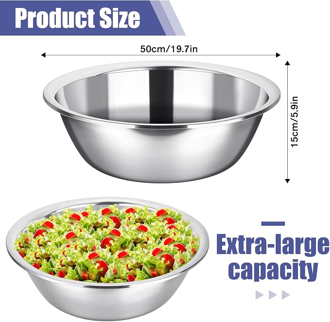 Nuogo 2 Pack 17 Quart Large Mixing Bowl Oversized All Purpose Stainless Steel Mixing Bowl Metallic Flat Base for Home Commercial Prepping Baking Marinating Cooking Brining - Image 3