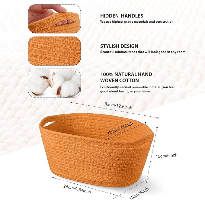 Sawysine 6 Pcs Storage Baskets Bulk for Organizing Cotton Rope Woven Basket with Handles for Gift Cloth Shelves Blanket Toys Living Room(Morandi) - Image 2