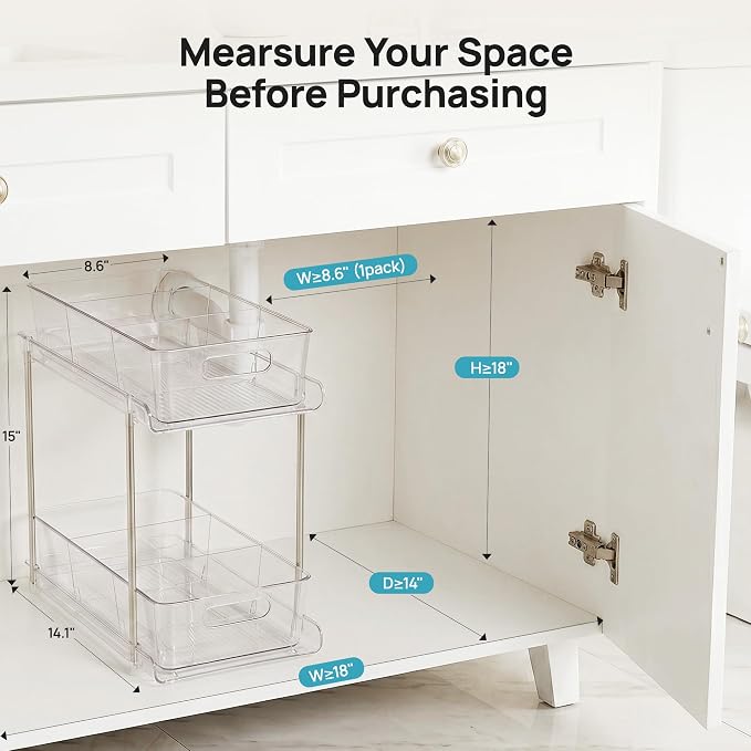 Vtopmart 2 Pack Larger Higher Pull Out Bathroom Under Sink Organizer (M-Higher) - Image 6