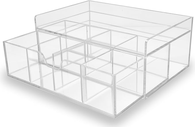 Heavy-Duty Acrylic Tea Station with 8-Compartment Drawer Organizer | Versatile Design: Features a smooth-sliding drawer with 8 compartments, plus a sturdy station top for coffee pods or mugs - Image 3