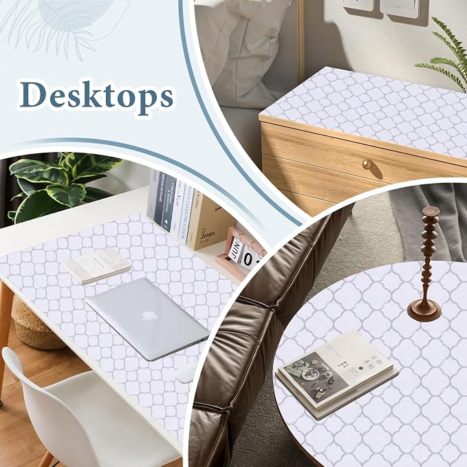 Shelf Drawer Liners for Kitchen Cabinets 12 in X 10 Ft Drawer Liner | Non Adhesive Thickened Refrigerator Liner Silver Quatrefoil Strong Non-Slip Paper for Tool Box with Knife and Tape Measure - Image 6