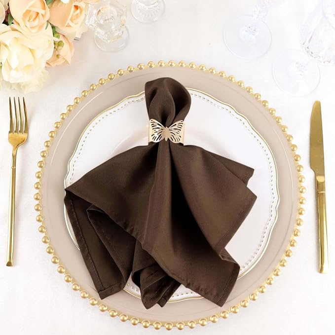 Efavormart Premium Cloth Napkins Set of 5, 17x17 Inch Chocolate Seamless Dinner Napkins, Washable Linen Table Napkin Cloth with Hemmed Edges for Weddings, Party and Banquet by efavormart
