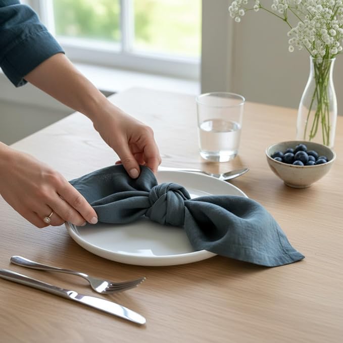Linen Napkins –100% French Flax – Stonewashed Pure Linen Cloth Napkins - Size 18 Inch x 18 Inch – Set of 4 (Soft Teal Blue) - Image 8