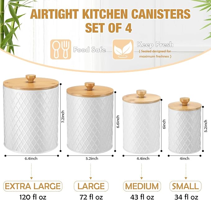 Teenyyou Metal Kitchen Canisters Set with Bamboo Lids and Spoon Airtight High Capacity Coffee Tea Sugar Flour Jars with DIY Labels Farmhouse Extra Large Storage Containers for Kitchen(4 Set,4 Sizes) - Image 2